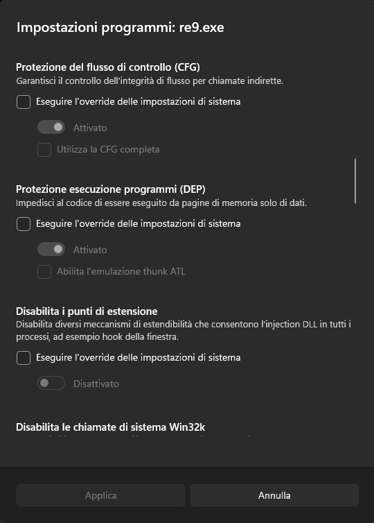 Disabilitazione CFG